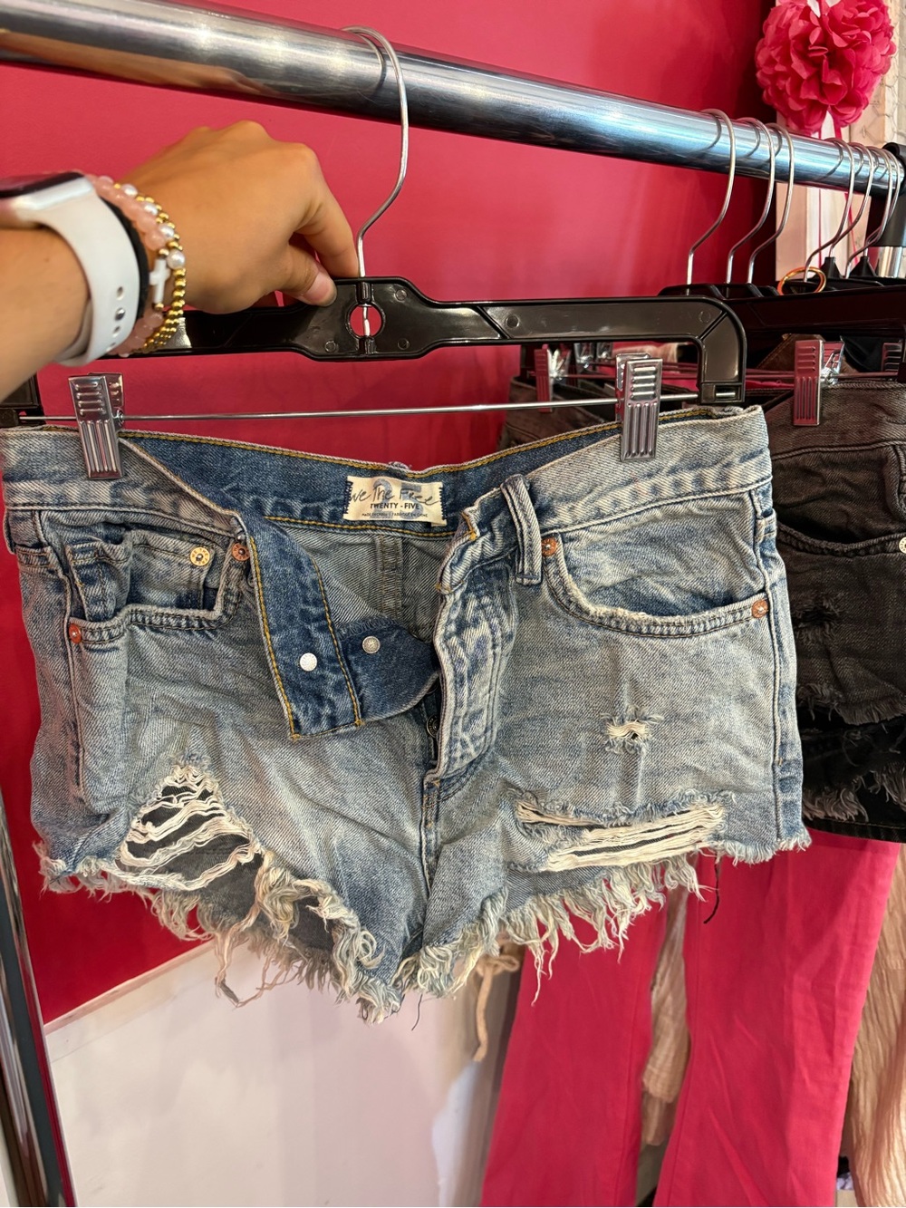 FREE PEOPLE Distressed Light Blue Denim Cutoff Shorts - Women